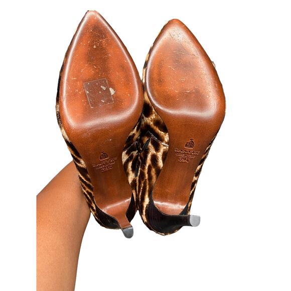 Lanvin Black Brown Calf Hair Leopard Print Pointed Toe Ankle Booties Size 7 1/2 - Picture 9 of 10